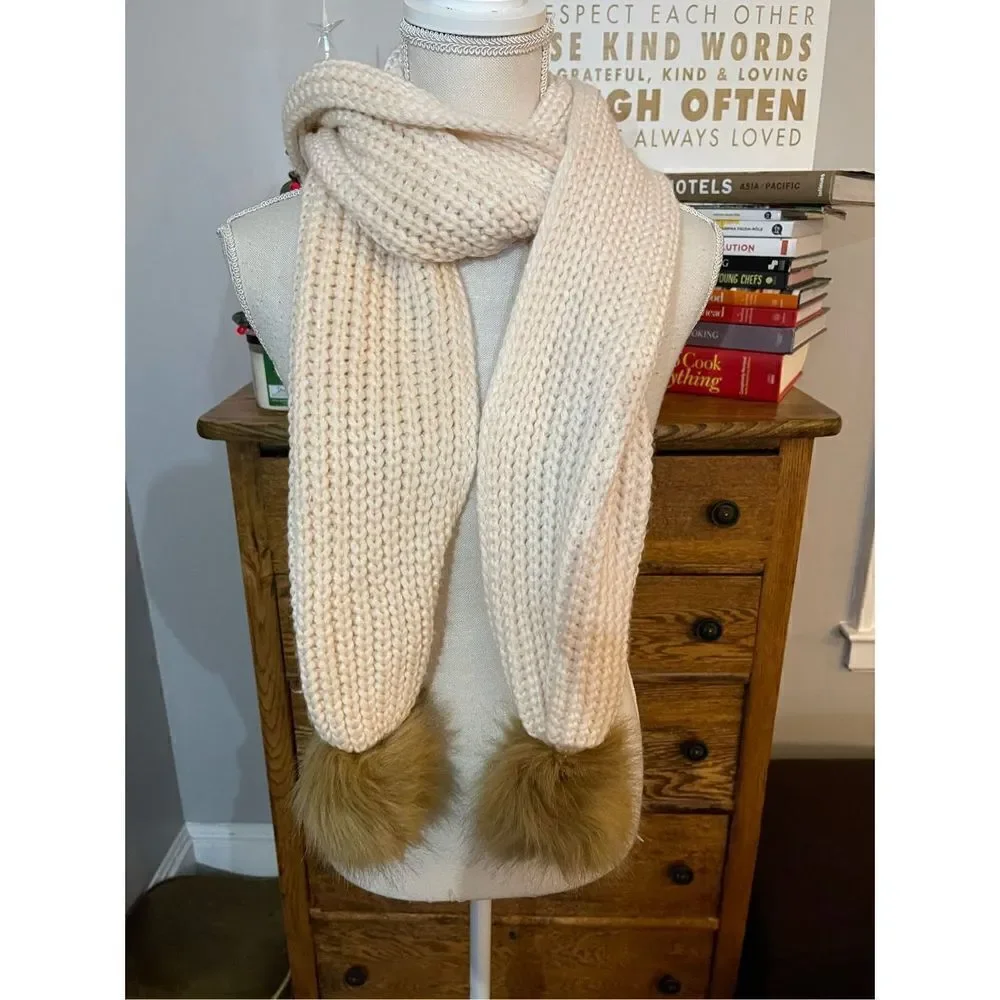 Womens free people Pom Pom knit scarf crotchet cream